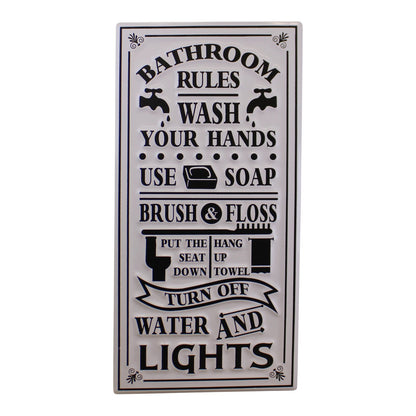 Metal, Wall Hanging Bathroom Rules Plaque, 60x30cm