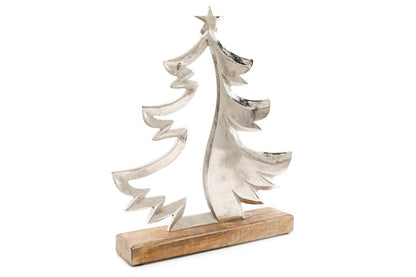 Silver Metal Tree On Wood Base