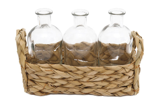 Set of 3 Vases With Grass Tray