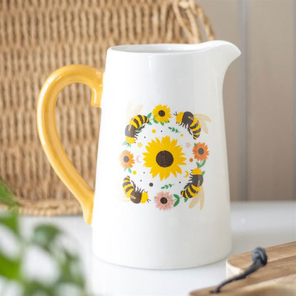 Summer Bee and Sunflower Ceramic Flower Jug