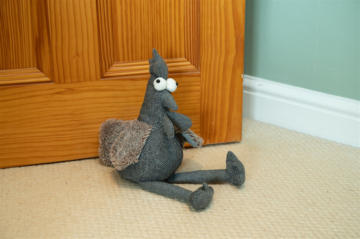 Grey Chicken Fabric Doorstop 36cm