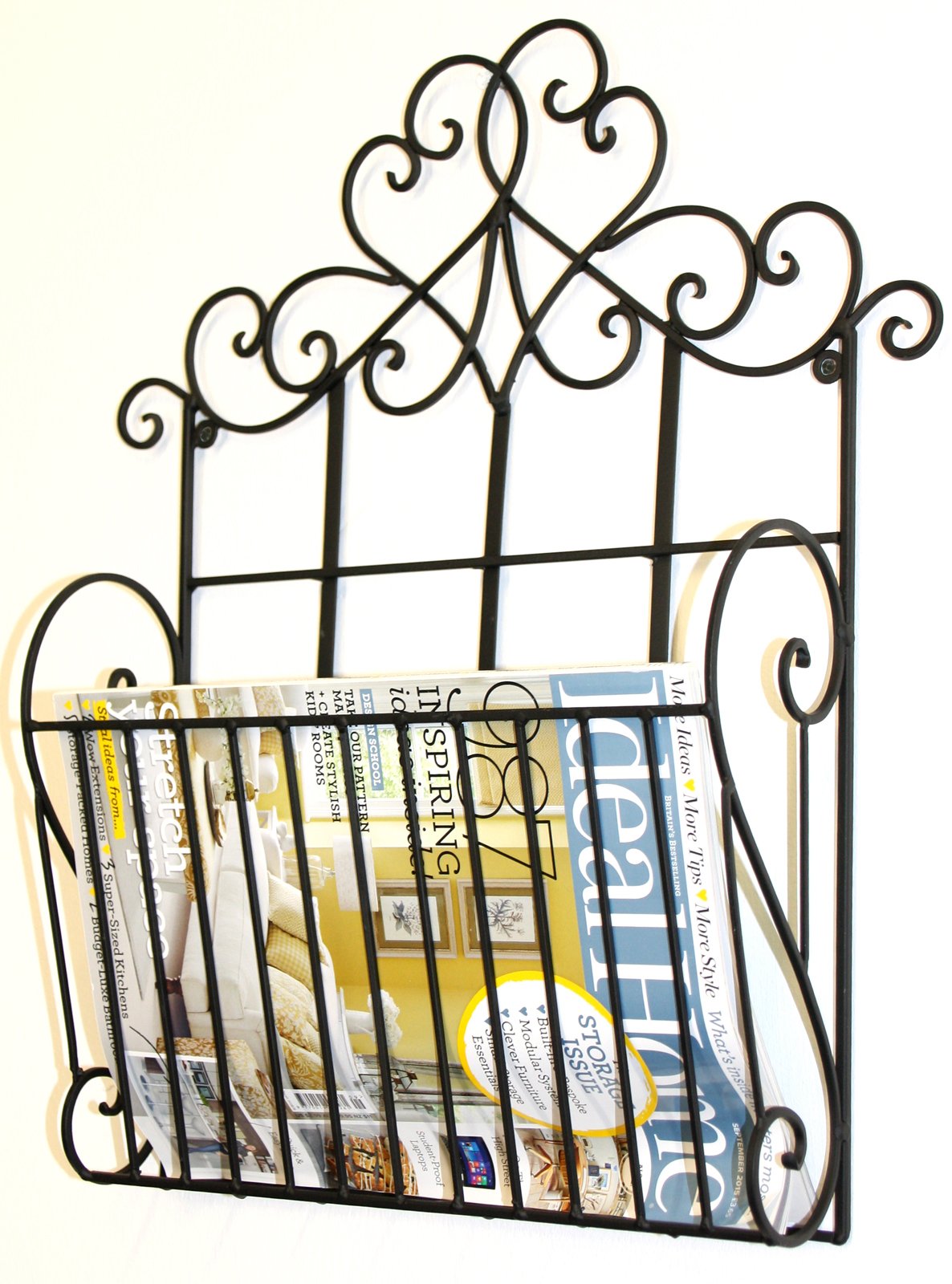 Black Scroll Wall Hanging Single Section Magazine Rack