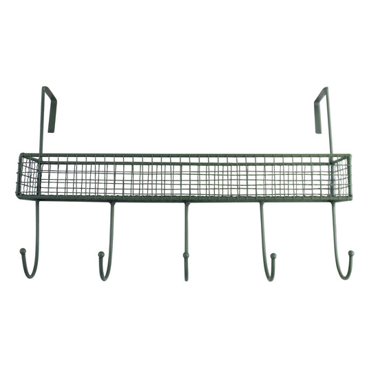 Mesh Over Door Shelf With 5 Hooks Green