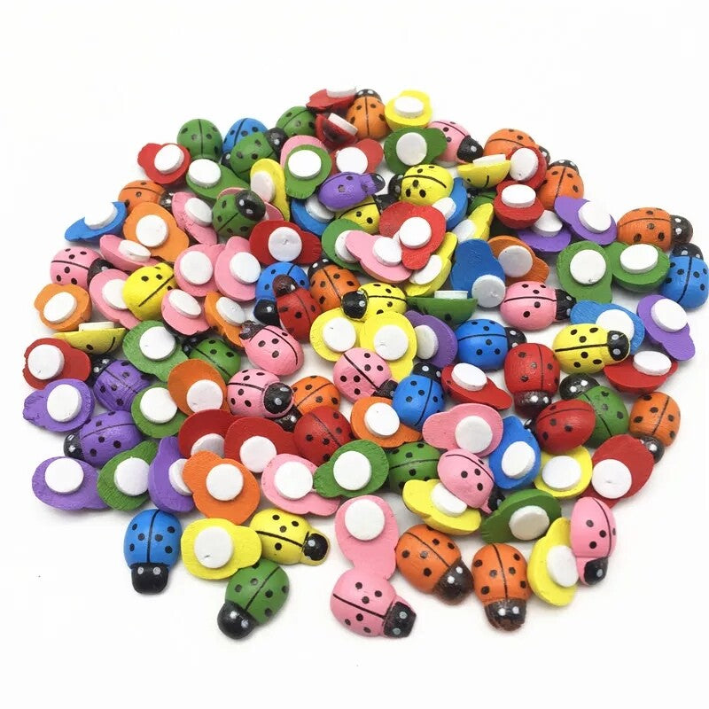 Self Adhesive Stick On Wooden Ladybird / ladybud Stick On Deco Craft Decoration