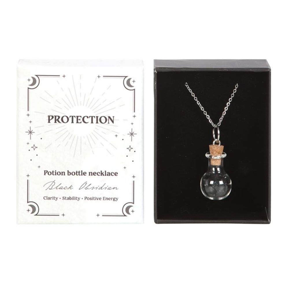 Protection Black Obsidian Crystal Chip Potion Bottle Necklace