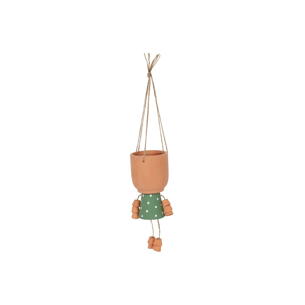 Green Pot Man Hanging Terracotta Planter