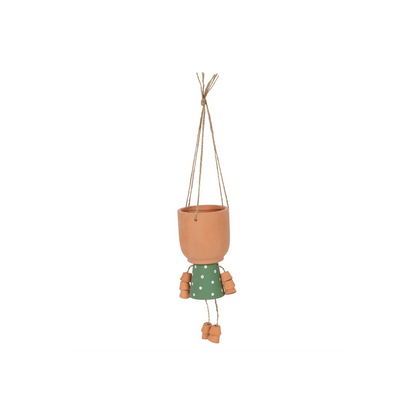 Green Pot Man Hanging Terracotta Planter