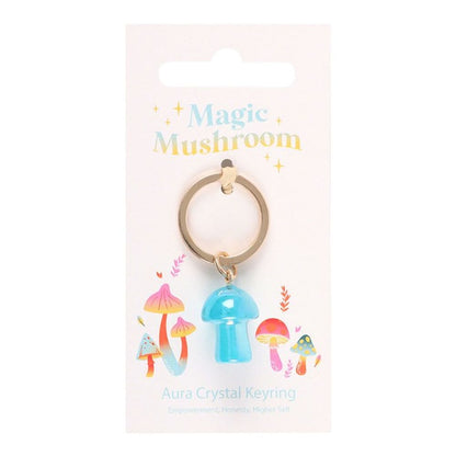 Blue Aura Crystal Mushroom Keyring