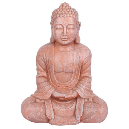 Terracotta Effect 58cm Hands In Lap Sitting Garden Buddha