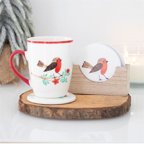 Winter Robin Coaster Set