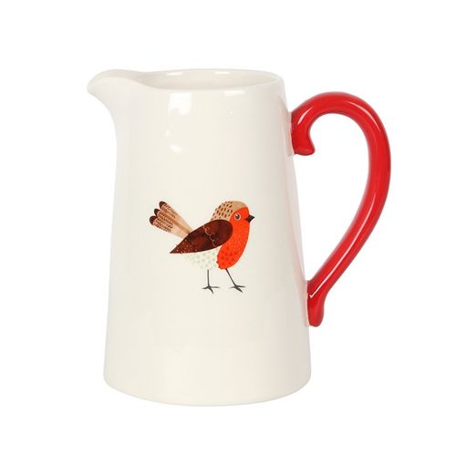 17cm Winter Robin Ceramic Flower Jug